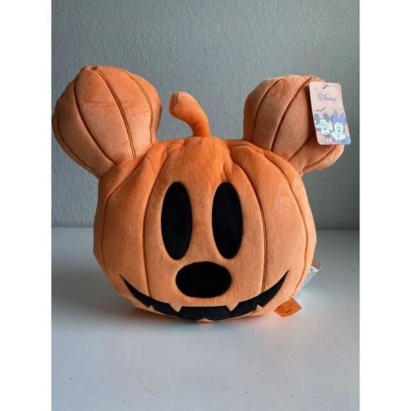 Disney Mickey Mouse Halloween Jack O Lantern Pumpkin Plush Pillow NEW - Picture 1 of 12